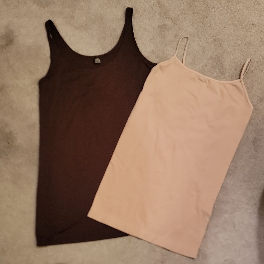 Two Lycra Tank Tops Beige/brown Sz Med
